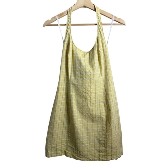 Vintage Y2K Butter Yellow Plaid Halter Mini Dress 6 Feminine Romantic Dainty - Picture 1 of 5
